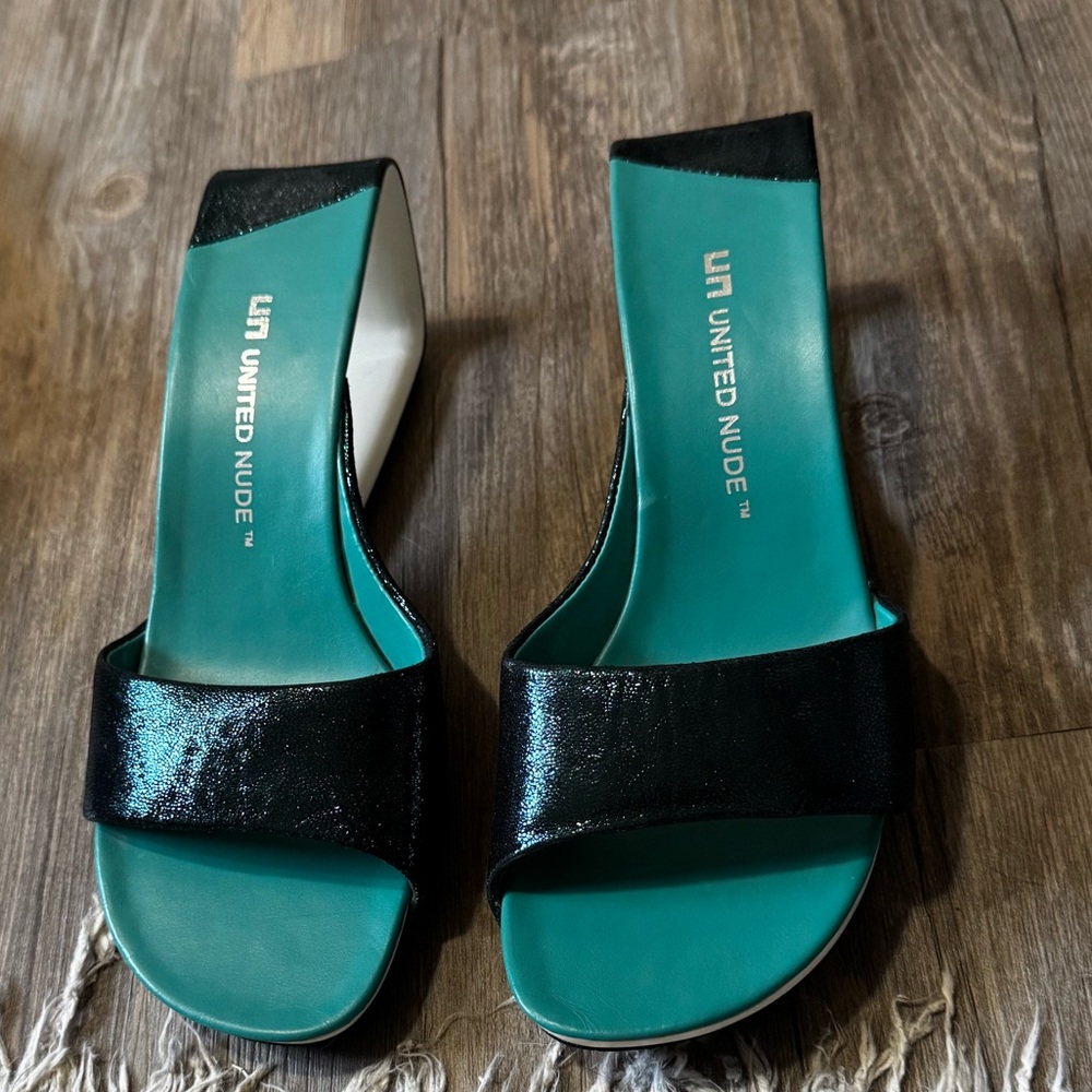 United Nude teal Mobius Mid mules